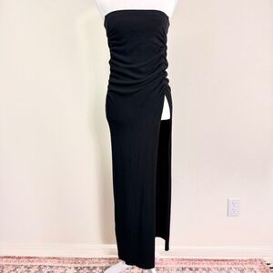 Free People Black Strapless Ruched Side Slit Maxi Blouse Medium OB1438914